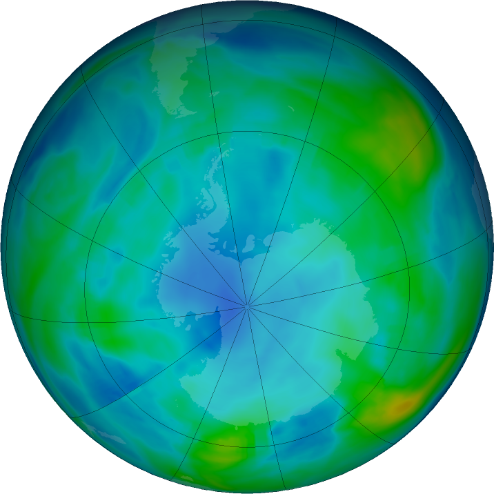 Antarctic ozone map for 20 May 2020